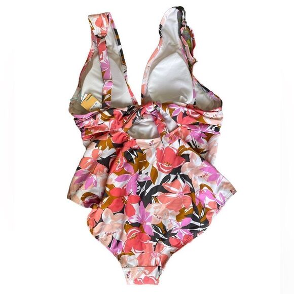 Kona Sol High Coverage One Piece Floral Swim Suit Size Large Womens Pink Coral - Picture 4 of 5